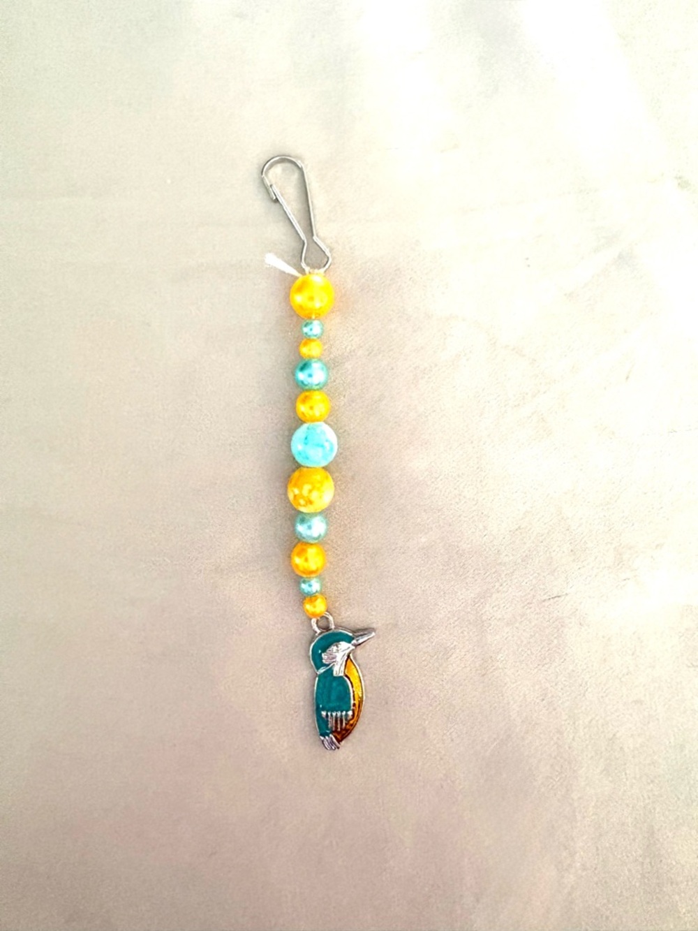 Handmade Beaded Kingfisher Bird Keychain - Yellow & Teal. New.